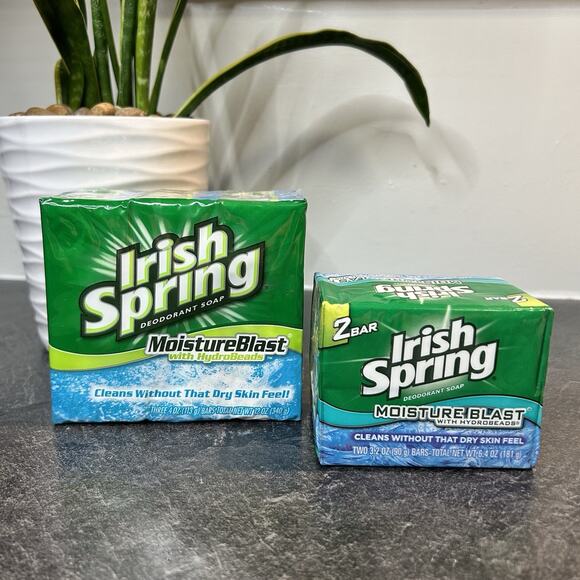 5 Bars IRISH SPRING Moisture Blast Hydro Bead Soap No Flaxseed‎ 3.2 & 4 oz - Picture 1 of 7